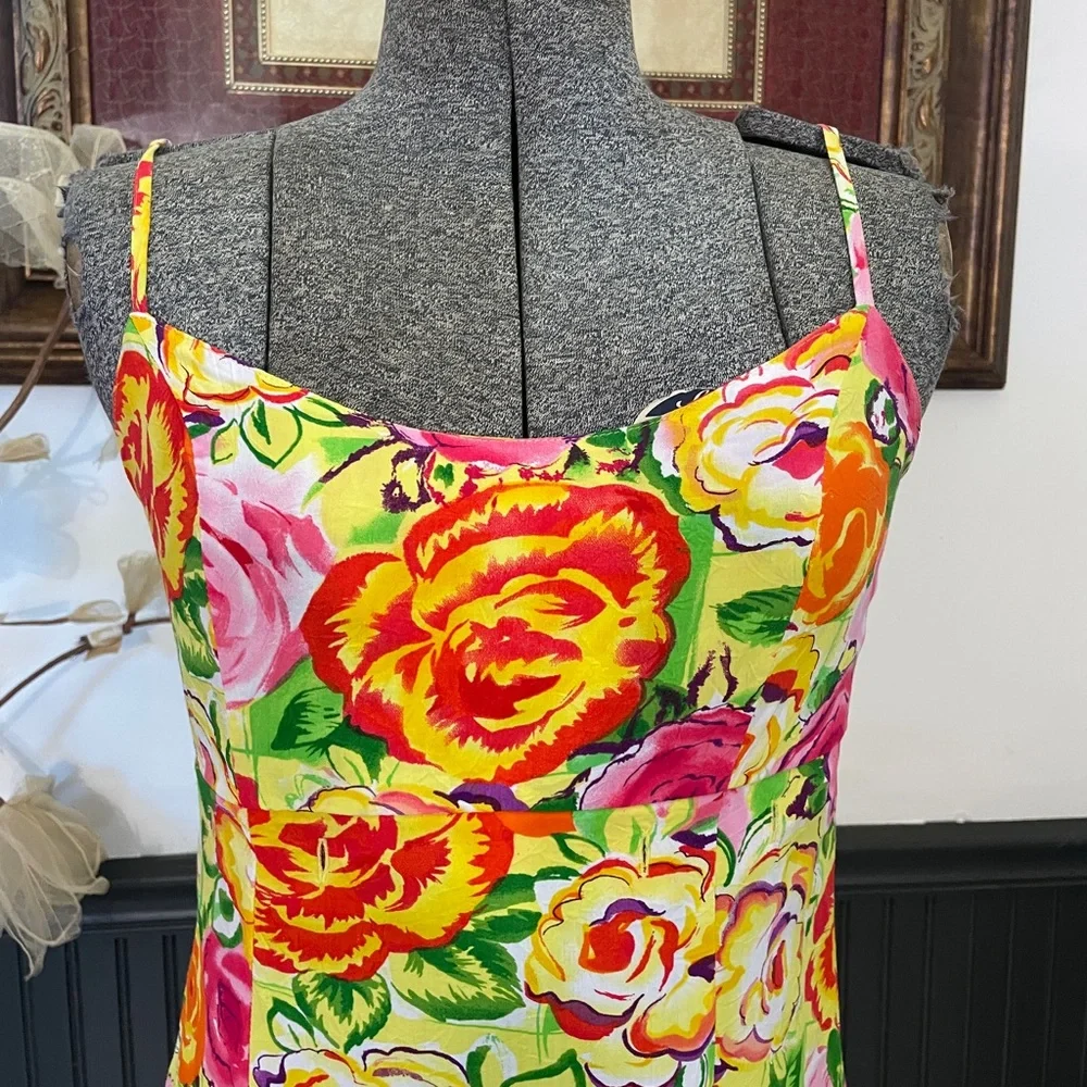 Jams World Vibrant Floral Sundress Slip Mini Dress Made in Hawaii - Sz XS 🧡🎀 - Picture 3 of 13